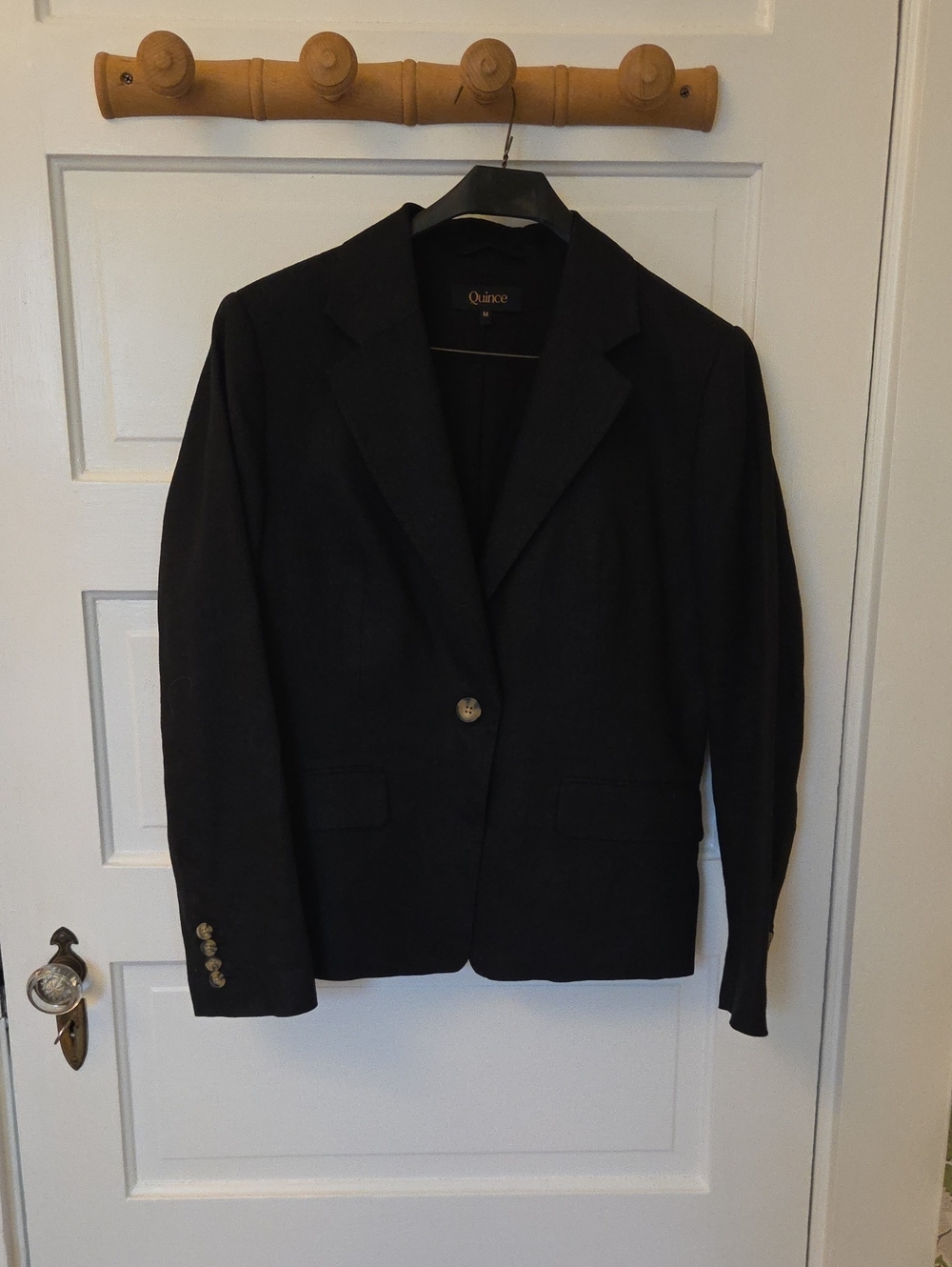 Quince Black Linen Single-Button Tailored Blazer Women M